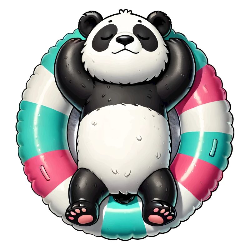 A relaxed panda on a swimming ring