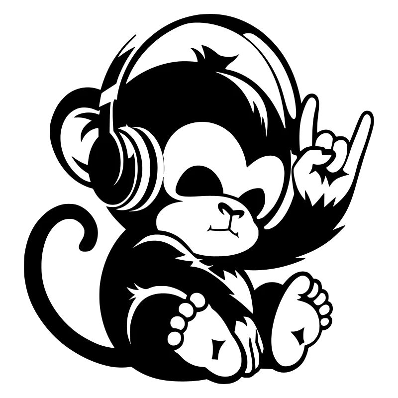 Singe de pierre avec écouteurs et signe de la main de pierre