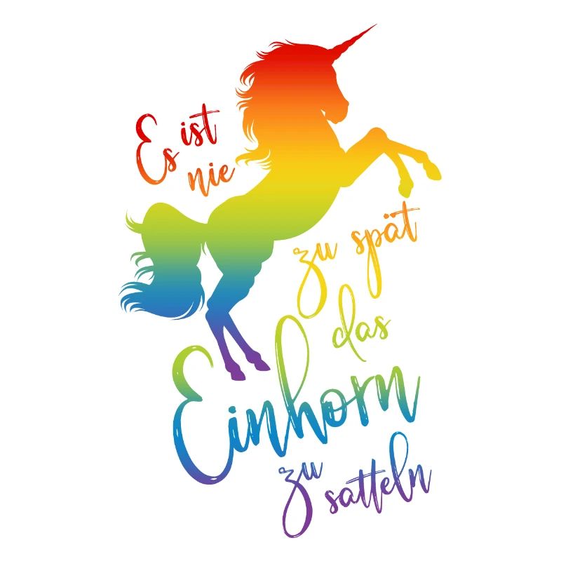 Einhorn satteln Spruch Regenbogen Silhouette bunt