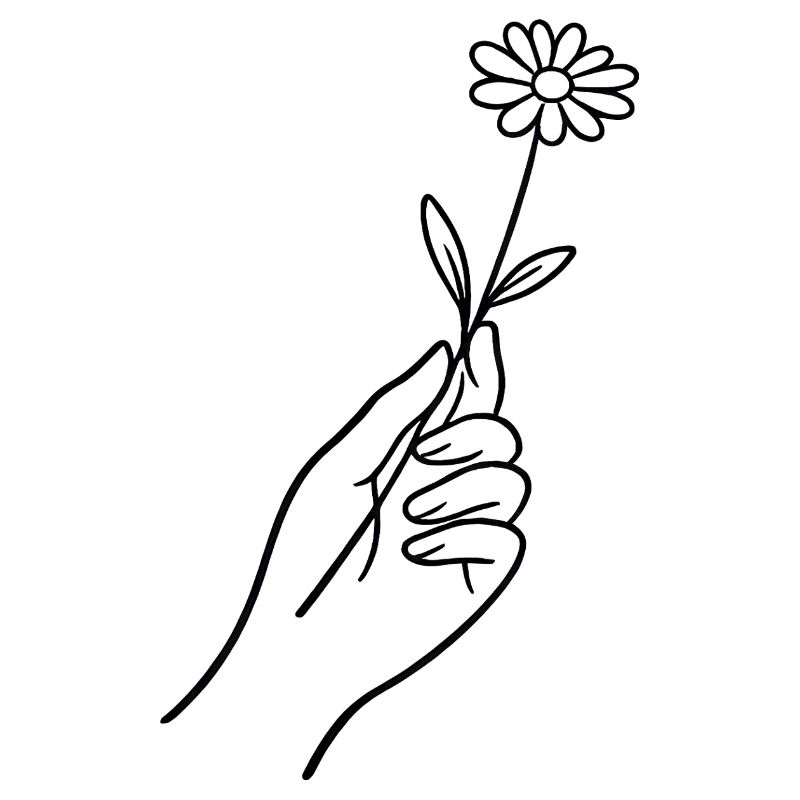 Linienhand mit Blume
