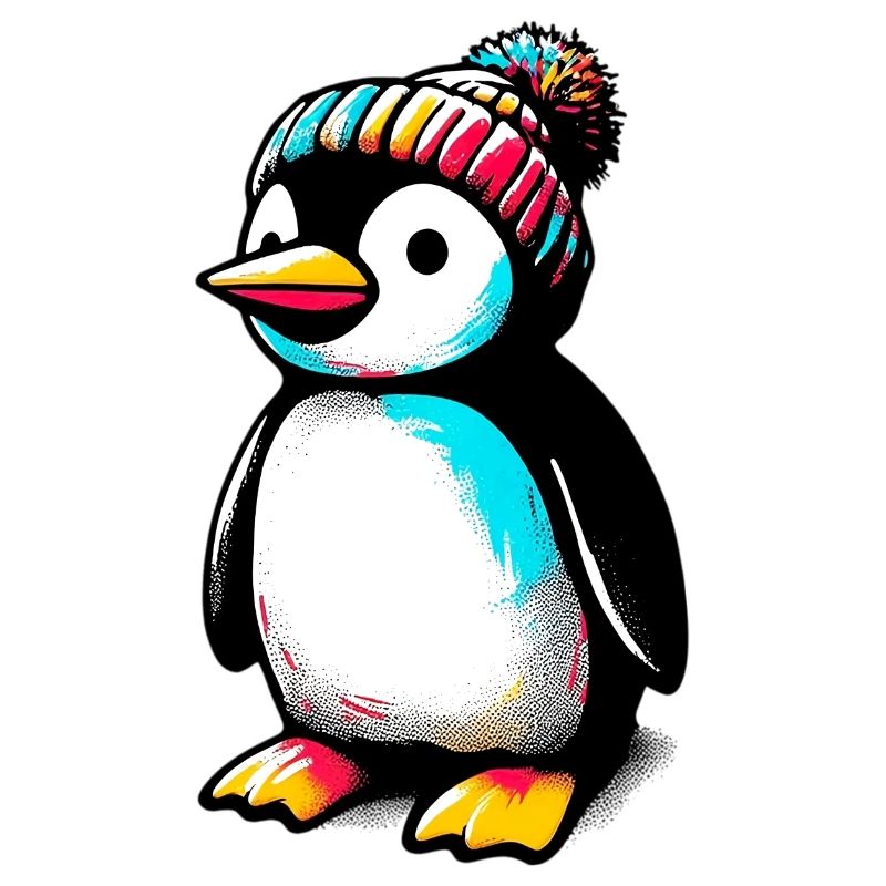 Penguin with winter wool cap hat