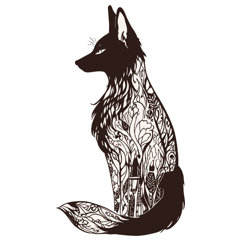 Intricate Fox Silhouette with Floral Patterns