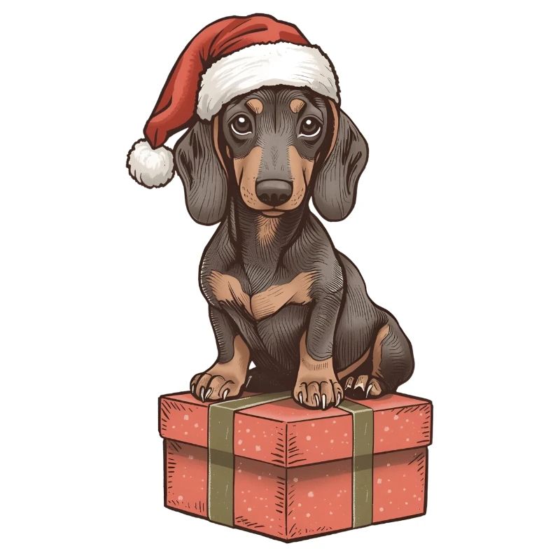 Weihnachts-Dackel mit Geschenk – Süßes Xmas Motiv
