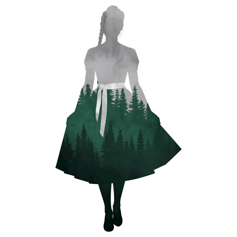 Dirndl Silhouette with Forest – Alpine Style Elegant