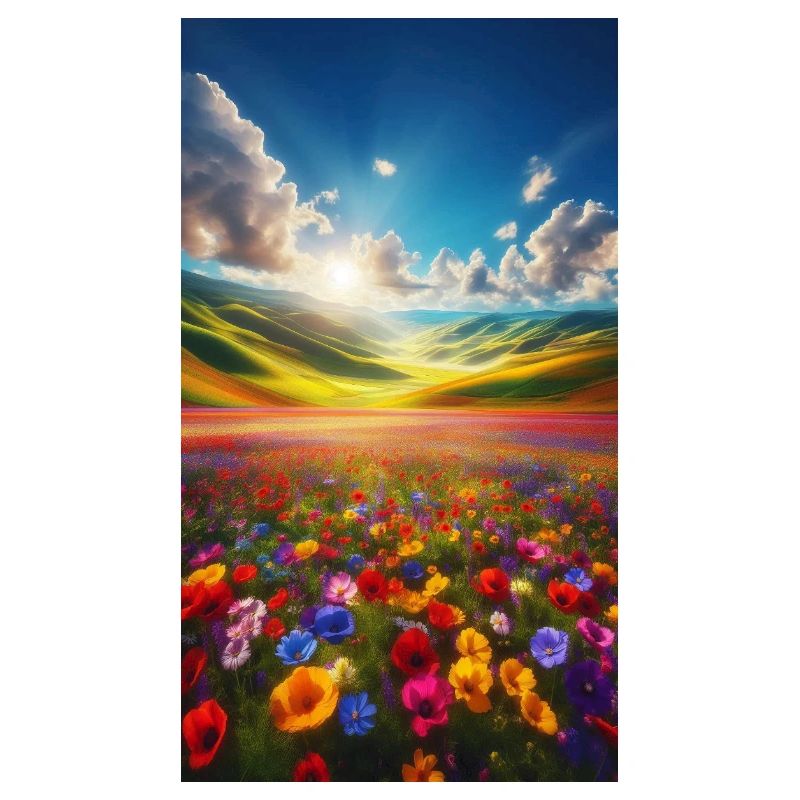 Regenbogenwiese im Sonnenlicht