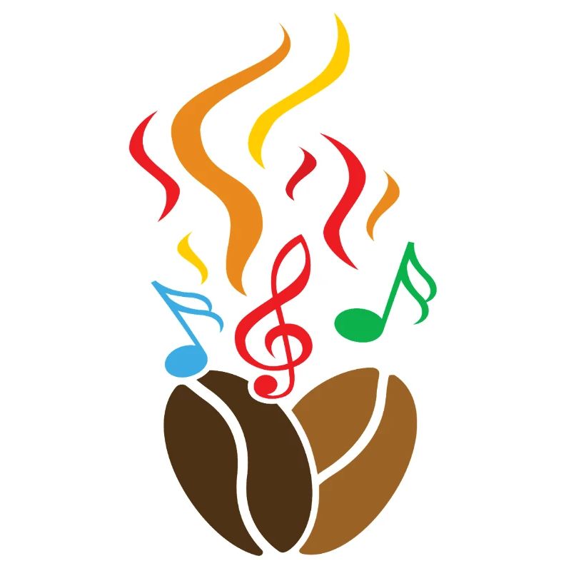 Grains de café avec notes de musique