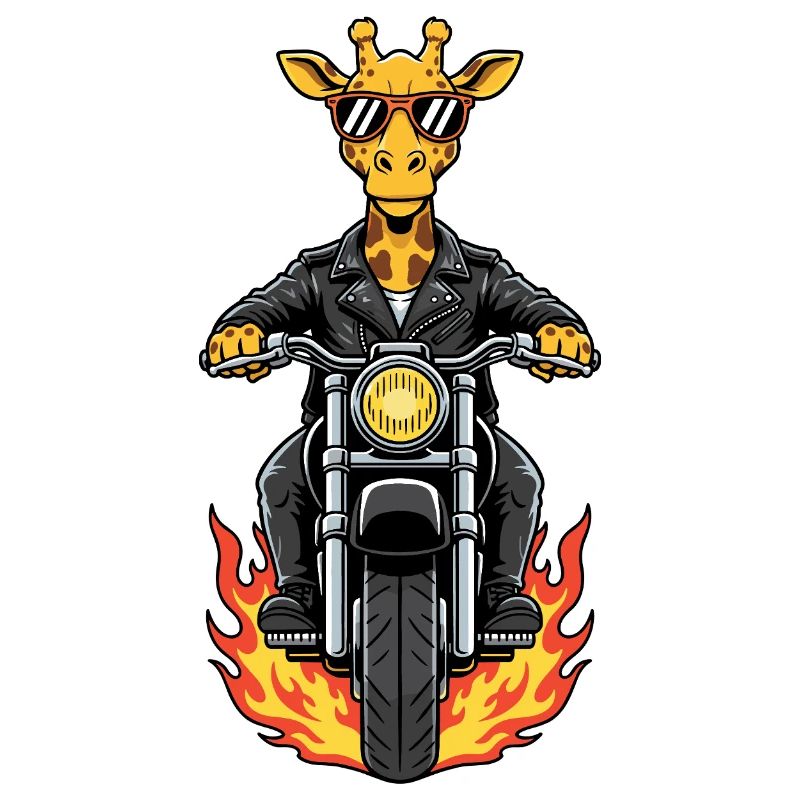 Cool Biker Giraffe Motorcycle Flames