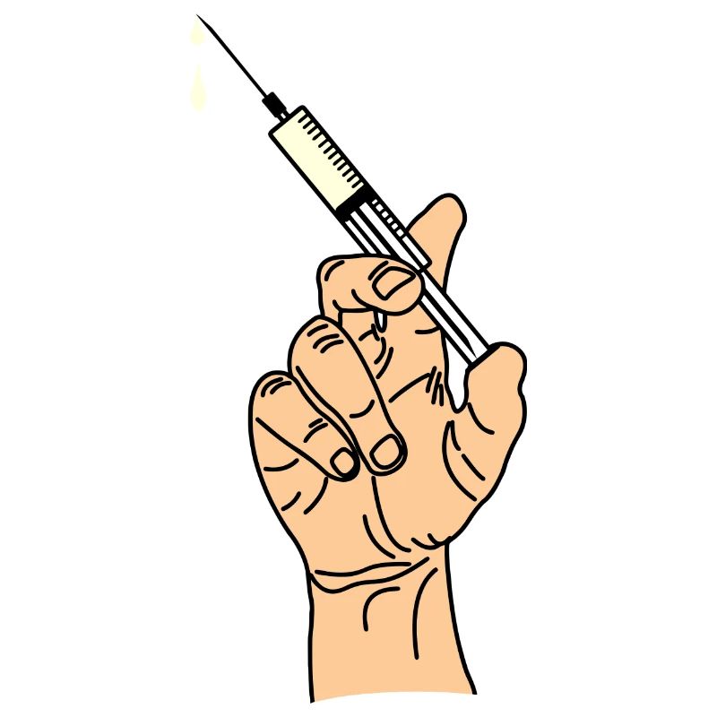 Main avec seringue d’évacuation 5