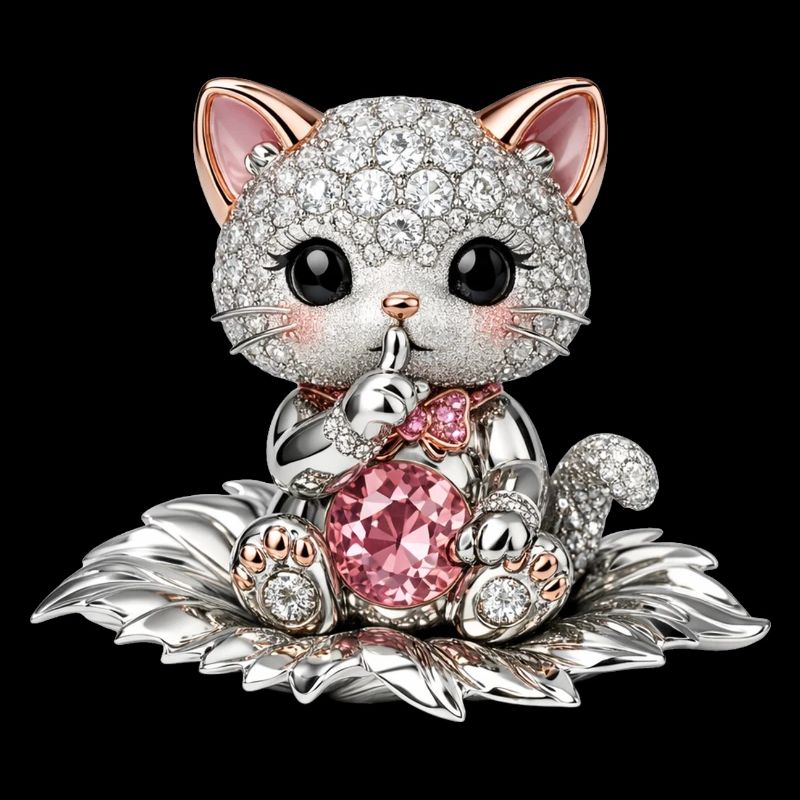 Diamantkatze mit rosa Edelstein