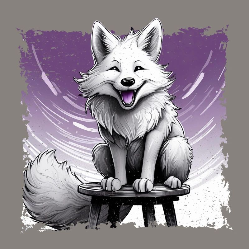 Bande dessinée Fox, riant, assis sur un tabouret | Affiche