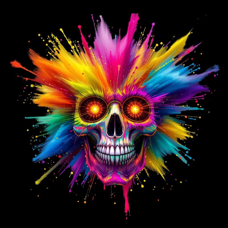 Crâne coloré avec explosion de couleurs