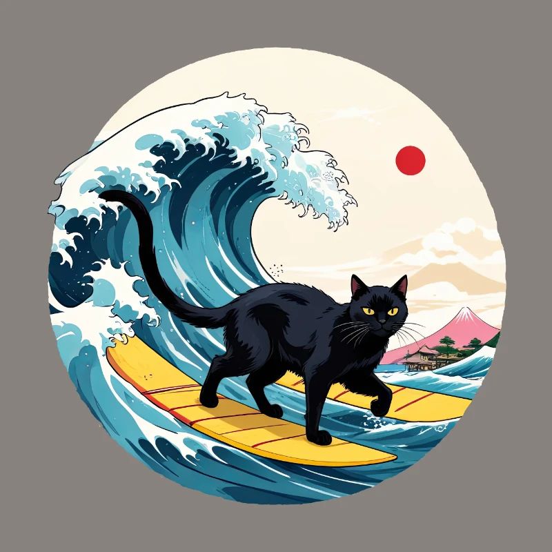 Black Cat Surfing Wave