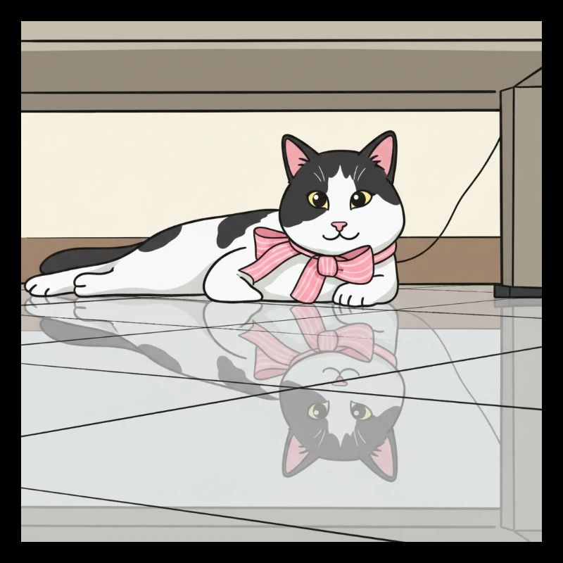 Chat avec reflet de nœud rose