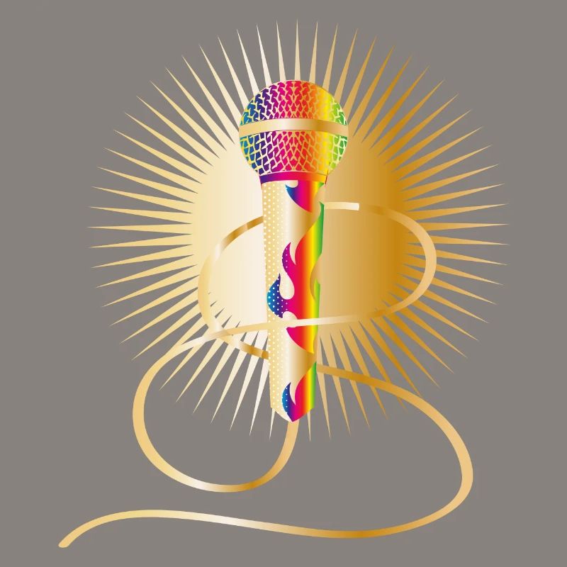 golden microphone with rainbow elements