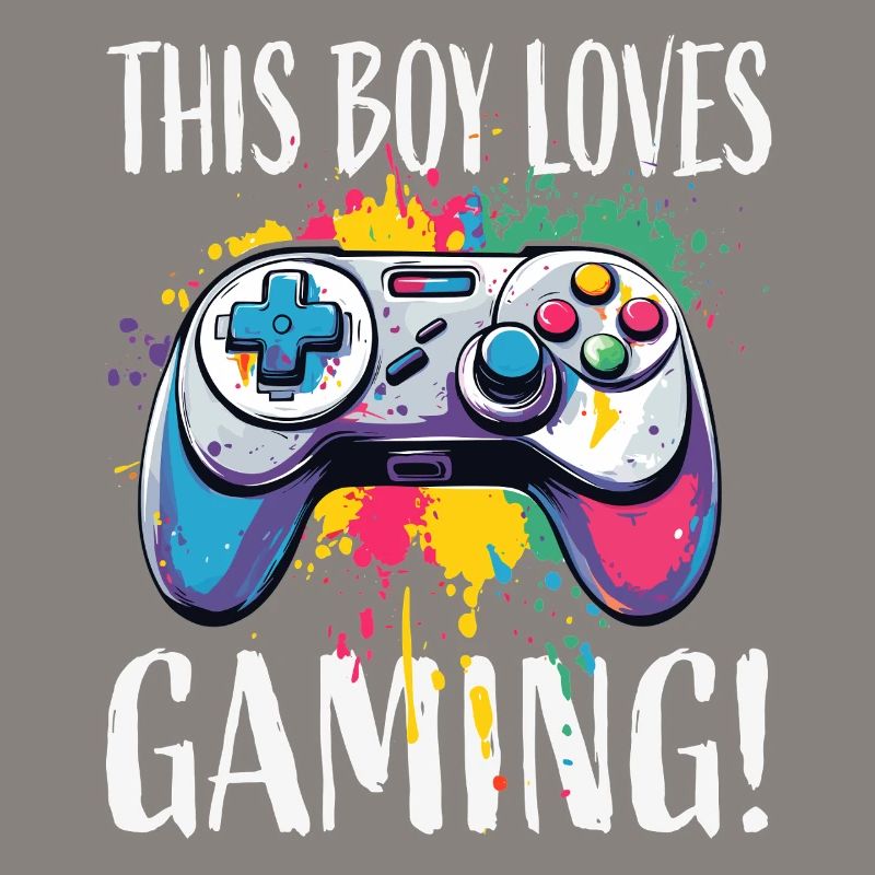 Junge liebt Gaming – bunte Controller-Splash