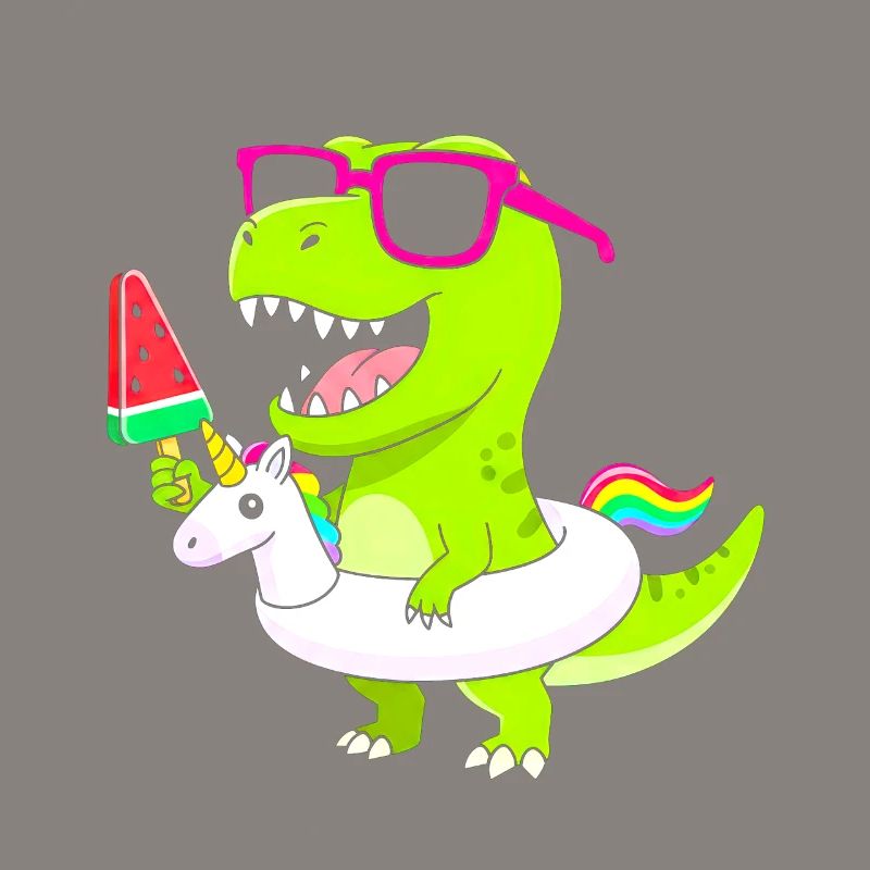 Neon-Dino mit Eis und Einhorn