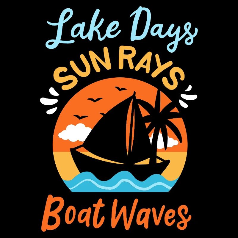 Lake Days Sun Rays Boat Waves Retro Sailing Art