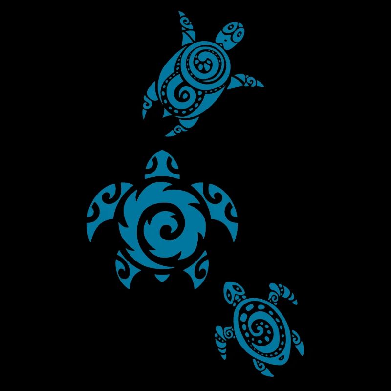 Three blue sea turtles