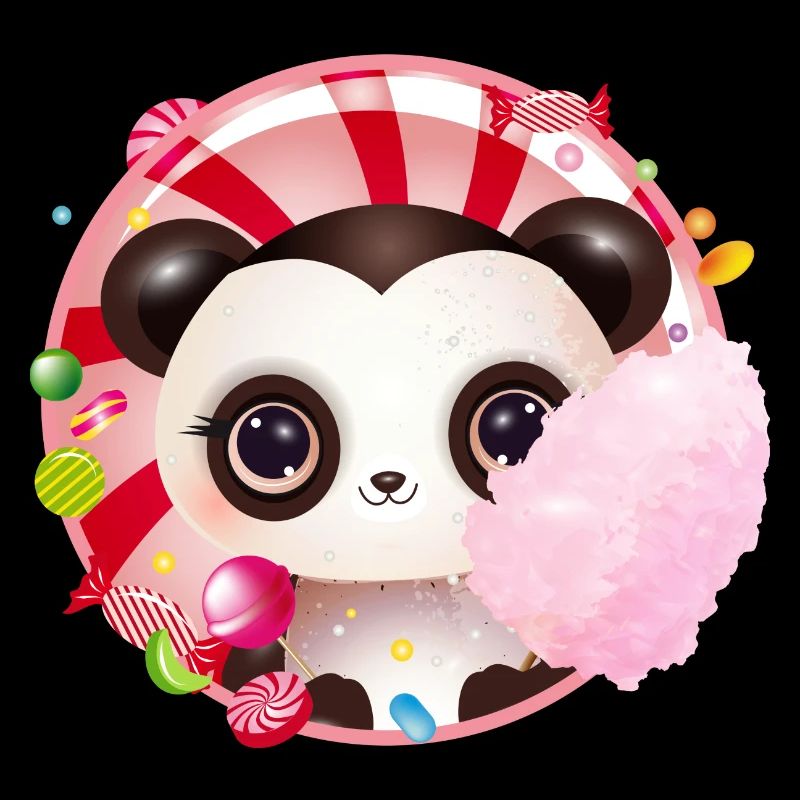 Cute panda bear with cotton candy & candy