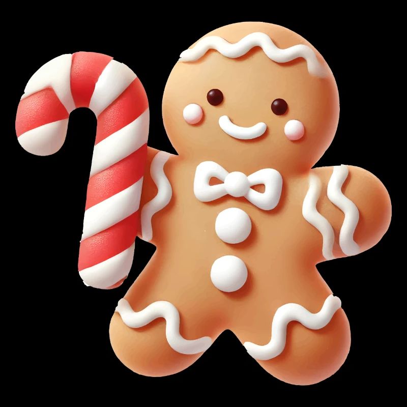 Cheerful gingerbread man with candy cane