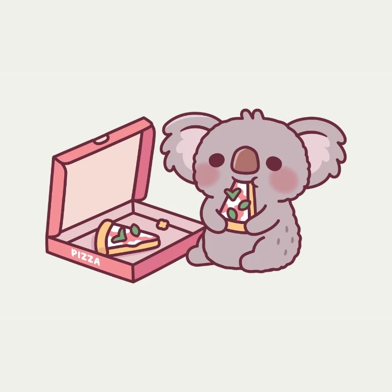 Mignon Koala Ours Mangeant Pizza