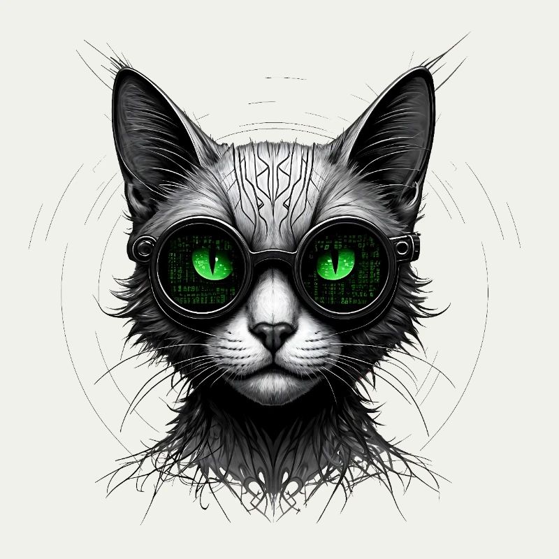 Chat geek codeur informatique au regard vert