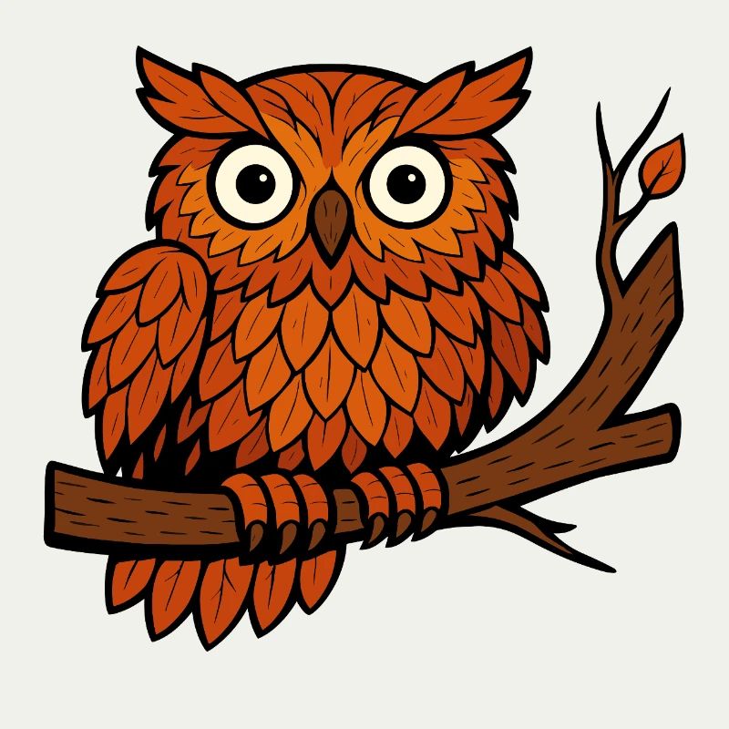 Comic Eule Herbst Wald Laub Blätter Ast Baum Jäger