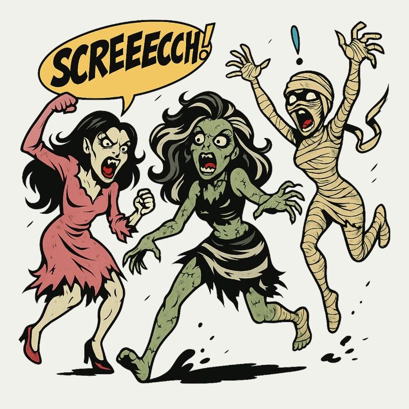 Zombie trio in screaming comic style