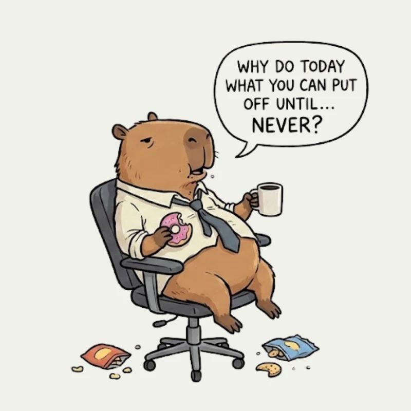 Procrastination du castor capybara au bureau