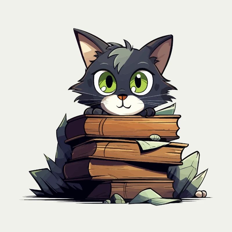 Cat Book Stack