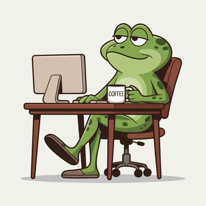 Frog office with coffee