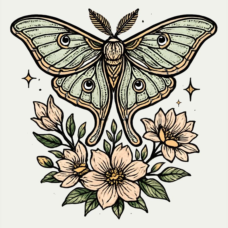 Moth with flower bouquet
