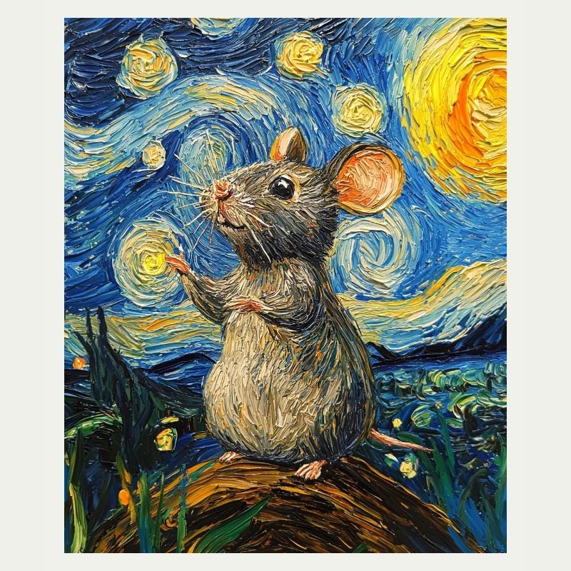 Mouse Eats Cheese Van Gogh Style Starry Night