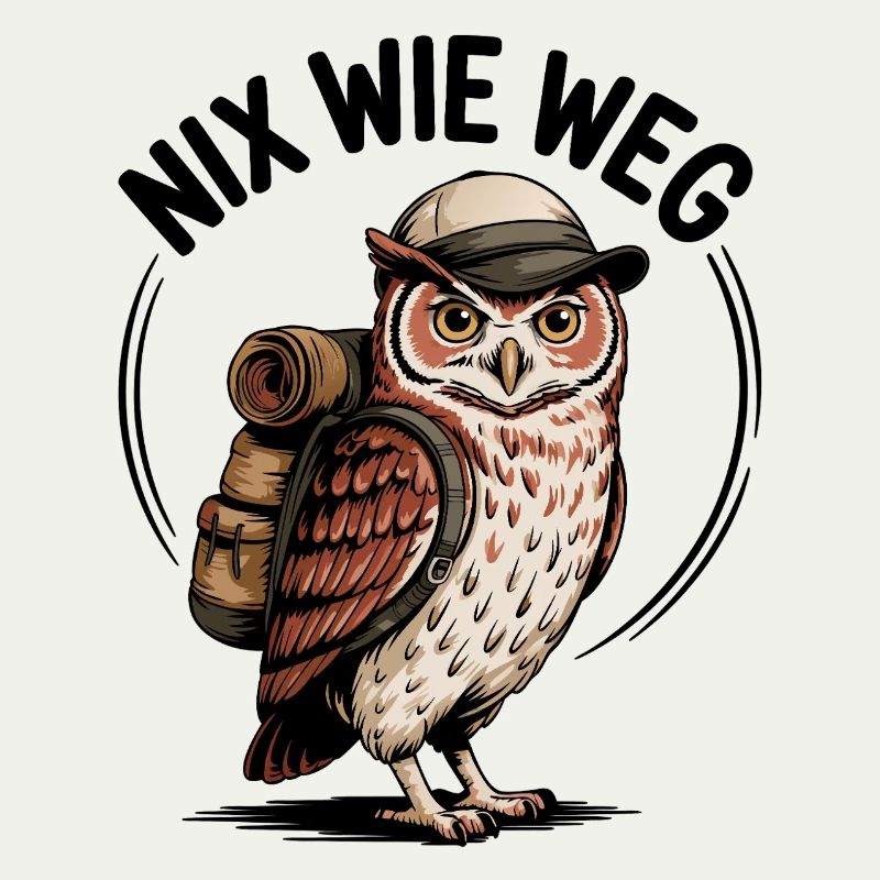 Wandernde Eule mit Rucksack
