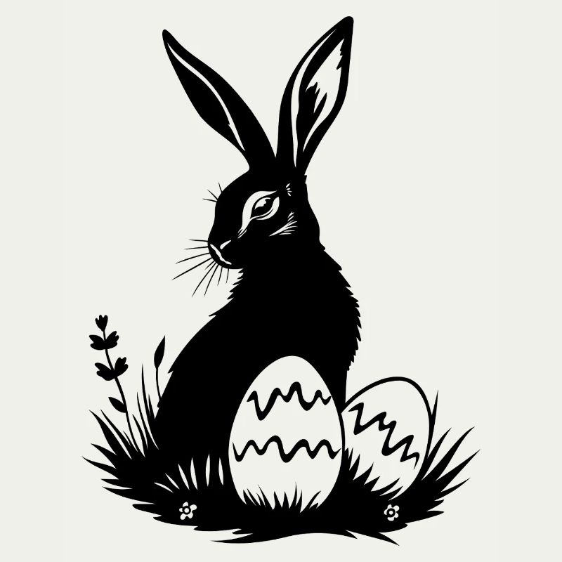 Easter bunny in the grass with colorful Easter eggs