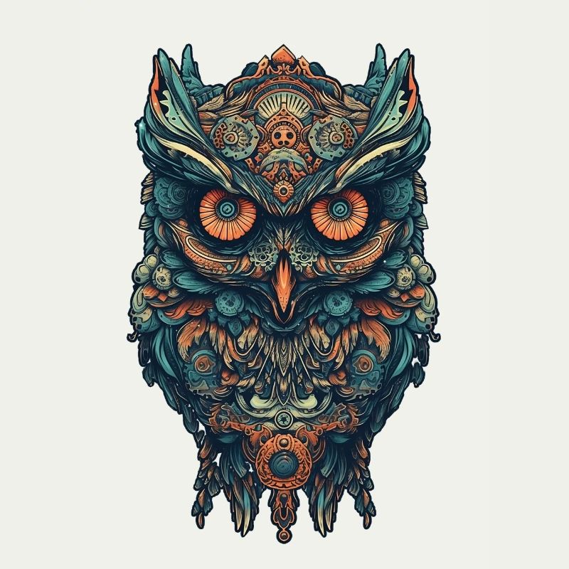 Mythical boho owl with surreal patterns
