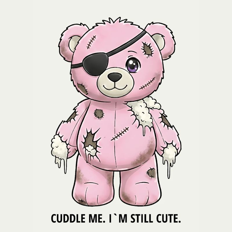Ours en peluche rose patchwork avec cache-œil
