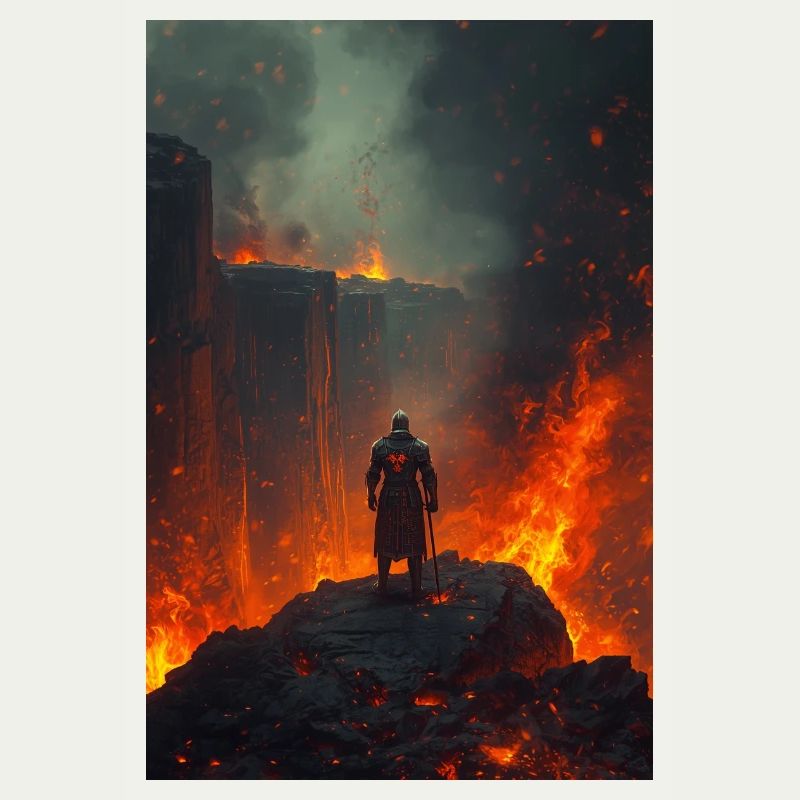 Flammender Ritter am Lavafeld