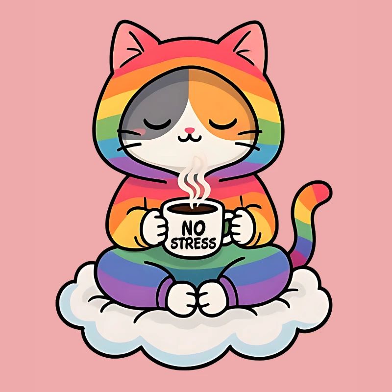 Regenbogenkatze auf einer Wolke