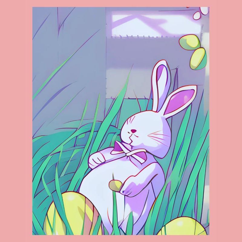 Pastel Easter Bunny in Spring Grass