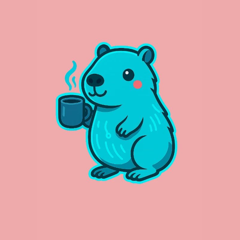 Blauer Capybara mit Kaffee