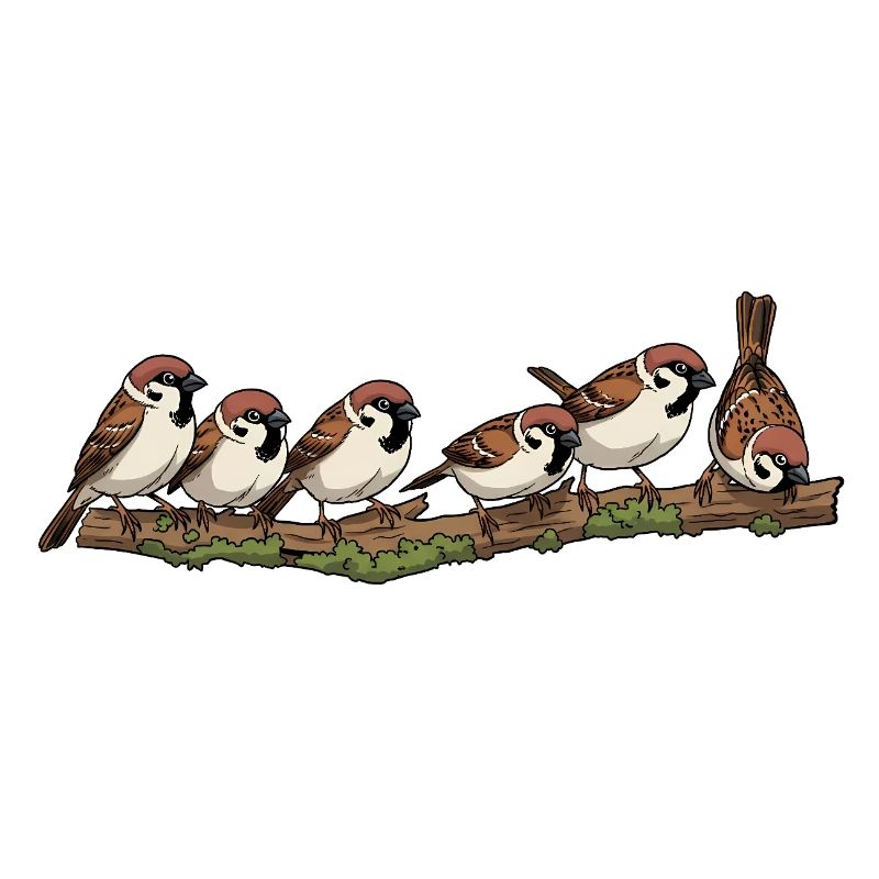 Sparrows on a branch nature illustration