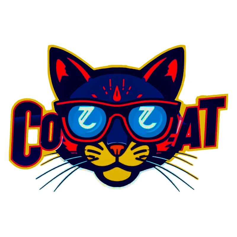 Logo de chat néon avec lunettes de soleil