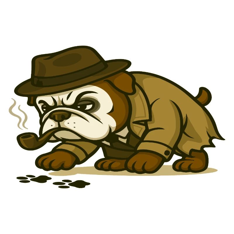 Détective Bouledogue avec Pipe et Empreintes