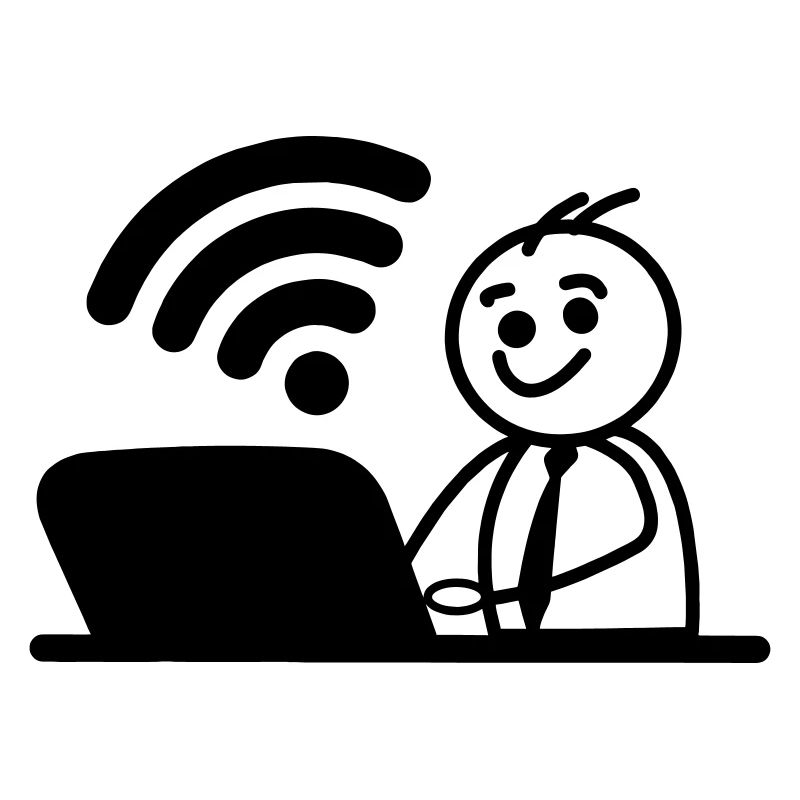 Glücklicher junger Mann auf Laptop-WLAN sendet eine Nachricht