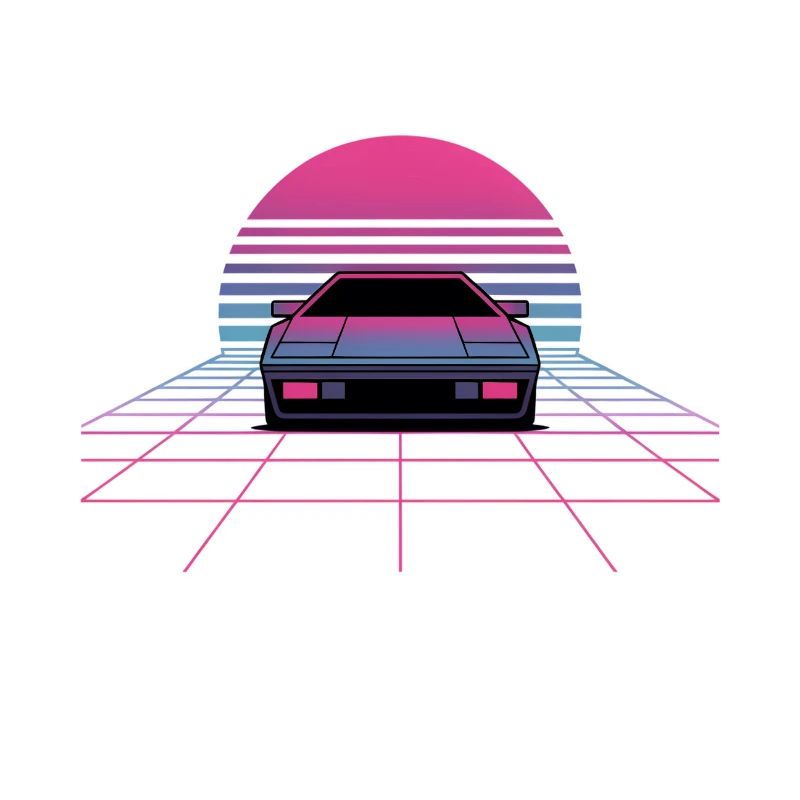 Outrun Car Sunset Synthwave 80s Grid