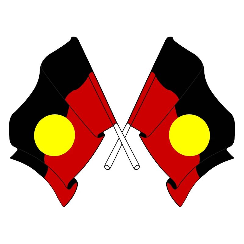Deux drapeaux croisés par des Aborigènes