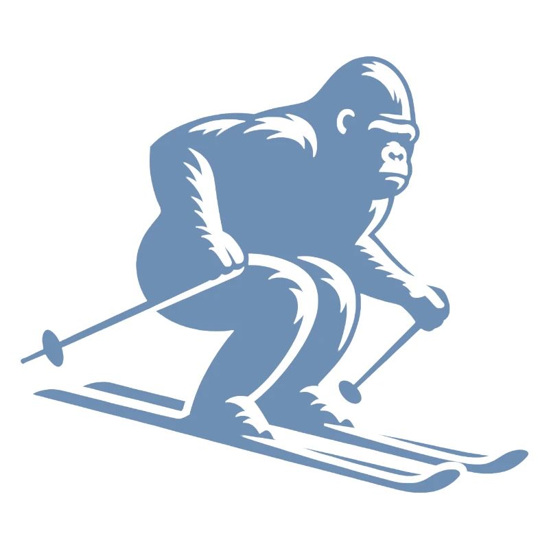 Monkey Gorilla Chimpanzee Ski Silhouette Design