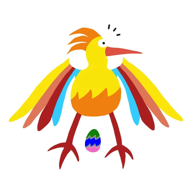 Rainbow Feathered Bird with Egg Illustration