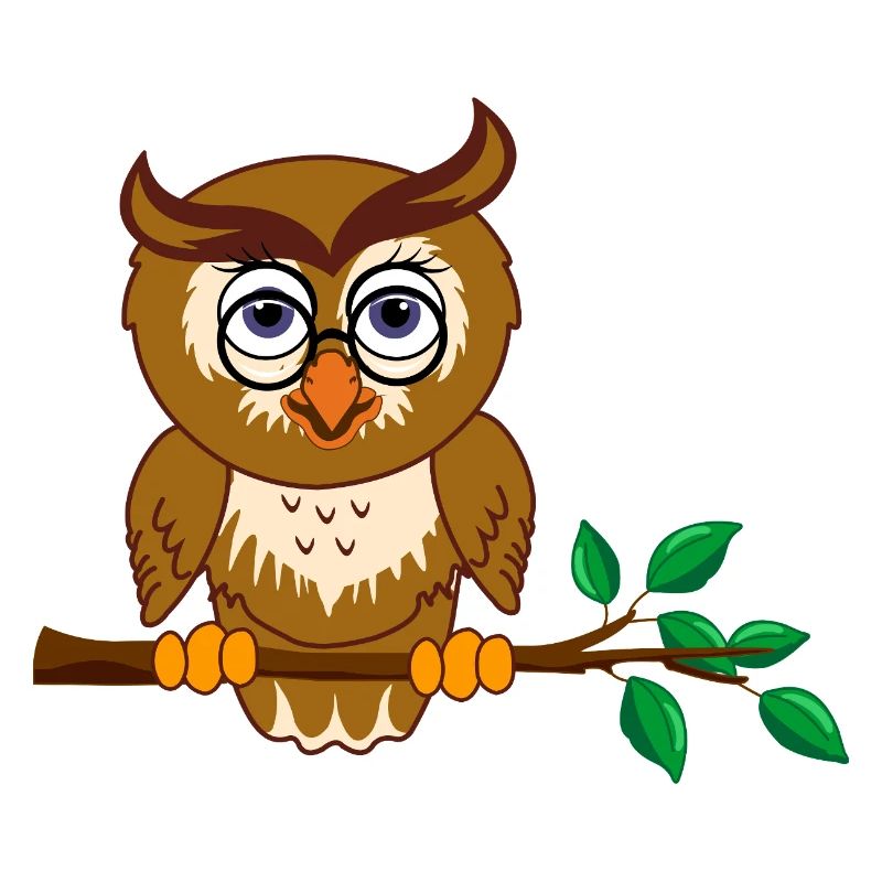 Smart Owl on Tree Branch